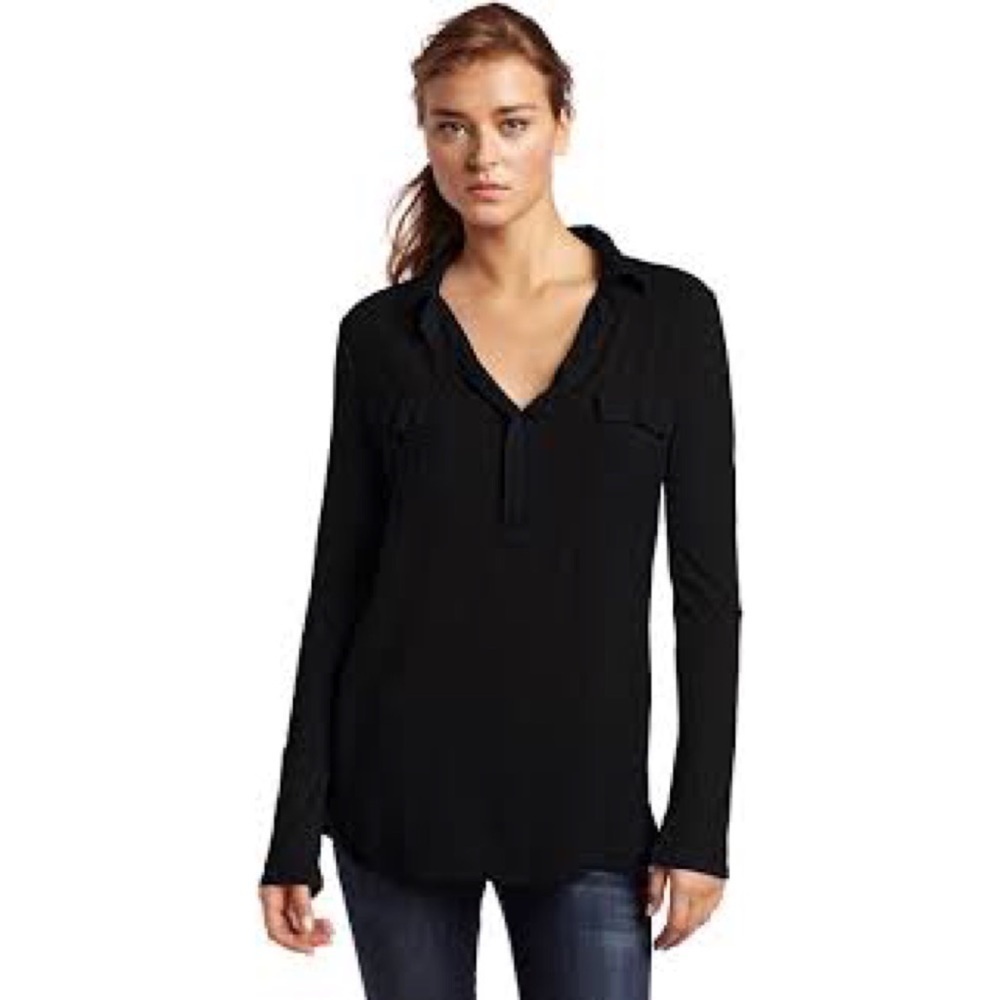 Splendid Black Mixedโ Media 3/4 Sleeve Henley Top XS